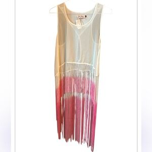 NaaNaa Sheer Tank with Pink and White Ombré Fringe size:M NWT Pink Pony Club